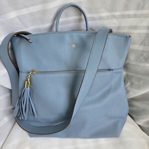 Light Blue Pebbled Purse Backpack With Gold Accents and Tassle